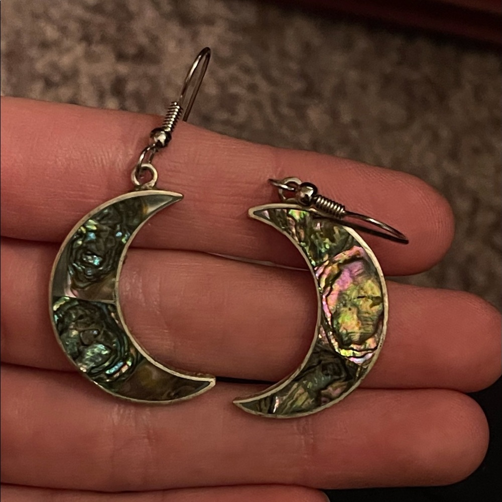 Abalone Shell Crescent Moon Earrings